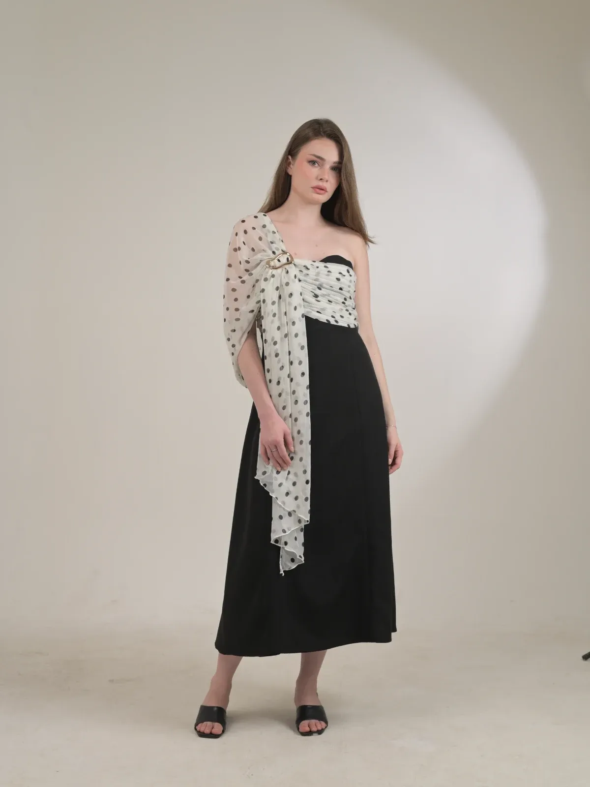 Noir Polka Drape Dress